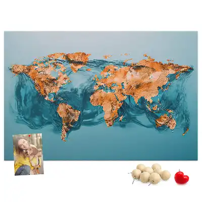 Printed Abstract World Map Cork Memo Board