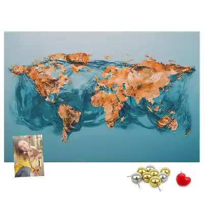 Printed Abstract World Map Cork Memo Board