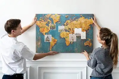 Decorative World Map Cork Memo Board