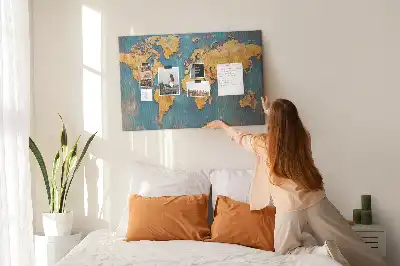 Decorative World Map Cork Memo Board