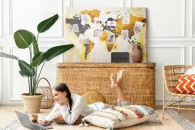 Abstract World Map Printed Cork Board