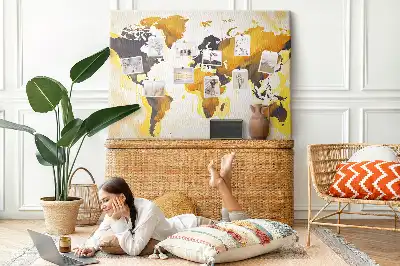Abstract World Map Printed Cork Board