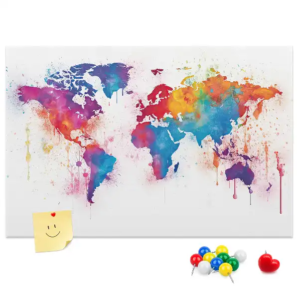 World Map Printed Cork Memo Board
