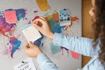 World Map Printed Cork Memo Board