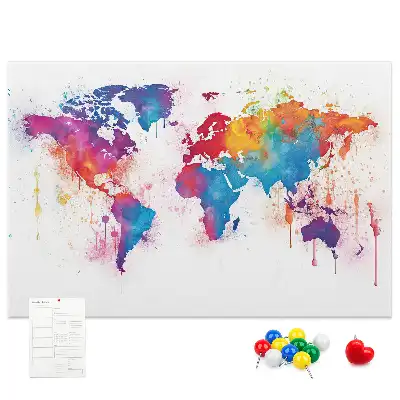 World Map Printed Cork Memo Board