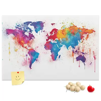 World Map Printed Cork Memo Board