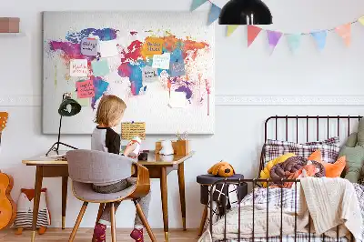 World Map Printed Cork Memo Board