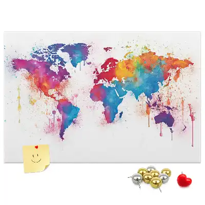 World Map Printed Cork Memo Board