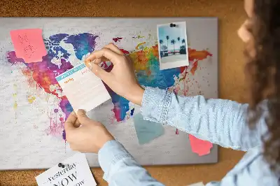 World Map Printed Cork Memo Board