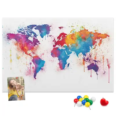 World Map Printed Cork Memo Board