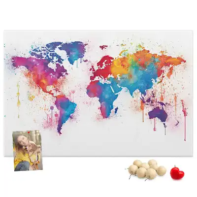 World Map Printed Cork Memo Board