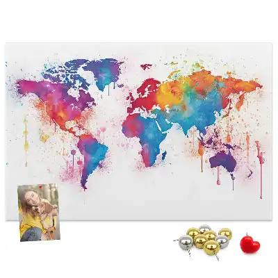 World Map Printed Cork Memo Board