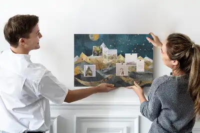 Mountains at night printed cork board