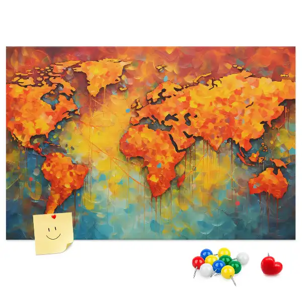 World Map Printed Cork Memo Board