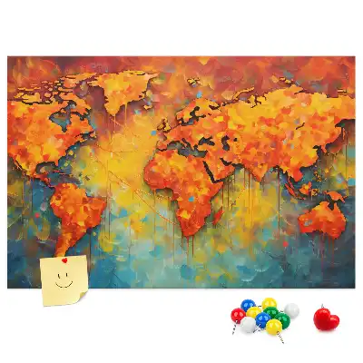 World Map Printed Cork Memo Board
