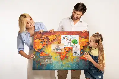 World Map Printed Cork Memo Board