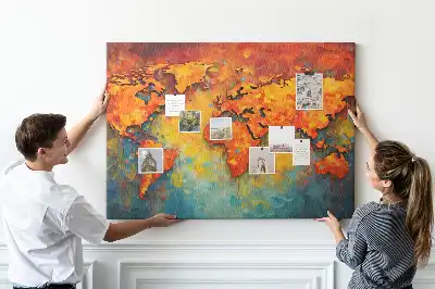 World Map Printed Cork Memo Board