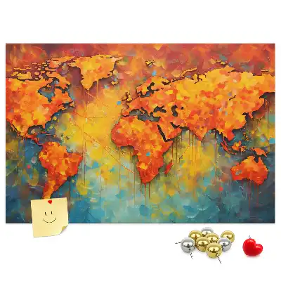 World Map Printed Cork Memo Board