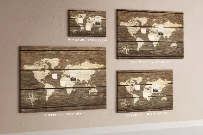 World map cork memo board with wooden frame