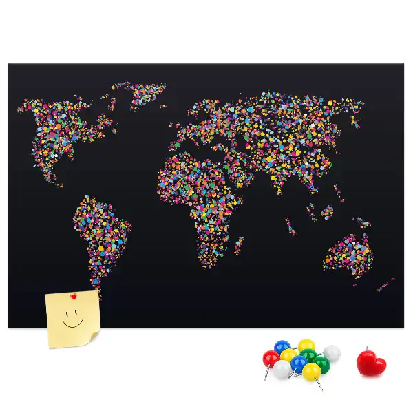 Dotted World Map Printed Cork Board