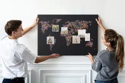 Dotted World Map Printed Cork Board