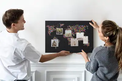Dotted World Map Printed Cork Board