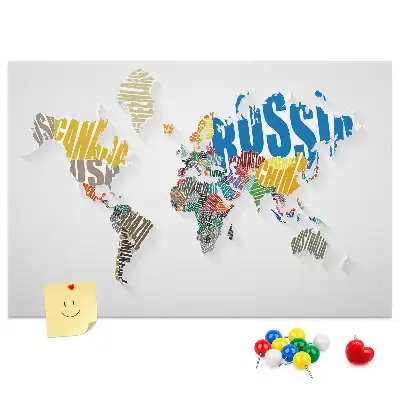 Printed World Map Cork Memo Board