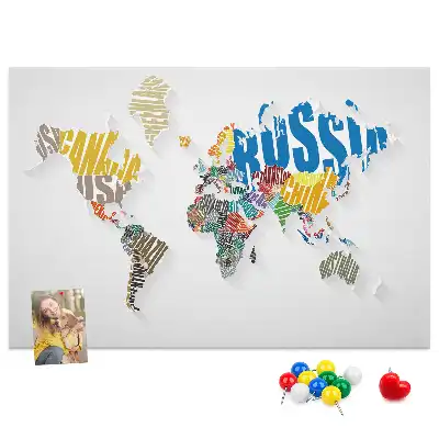 Printed World Map Cork Memo Board