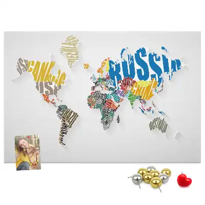 Printed World Map Cork Memo Board