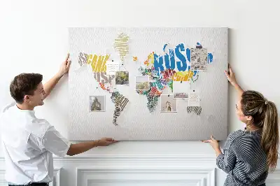 Printed World Map Cork Memo Board