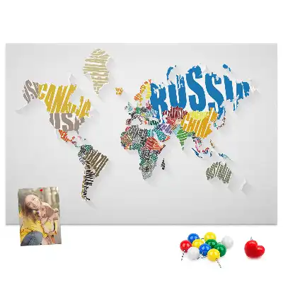 Printed World Map Cork Memo Board