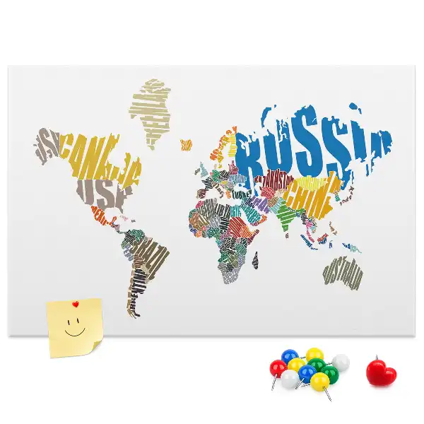 Printed Cork Board with Textual World Map Design