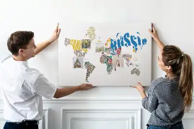 Printed Cork Board with Textual World Map Design