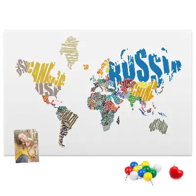 Printed Cork Board with Textual World Map Design