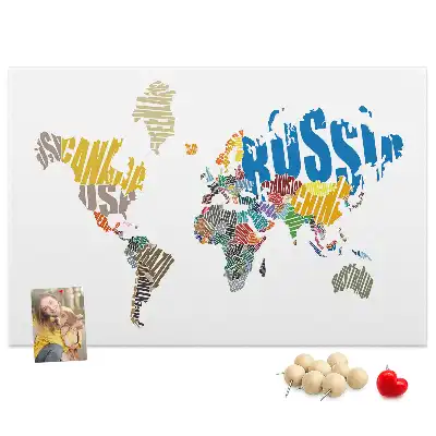 Printed Cork Board with Textual World Map Design