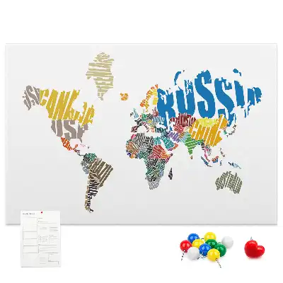 Printed Cork Board with Textual World Map Design