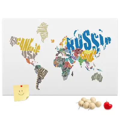 Printed Cork Board with Textual World Map Design