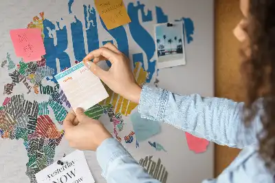 Printed Cork Board with Textual World Map Design