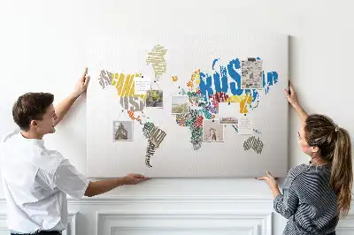Printed Cork Board with Textual World Map Design