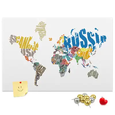 Printed Cork Board with Textual World Map Design