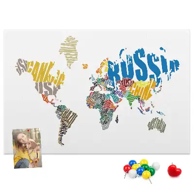 Printed Cork Board with Textual World Map Design
