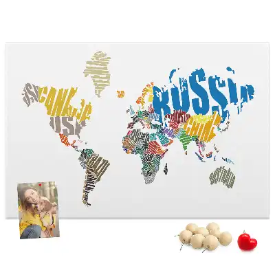 Printed Cork Board with Textual World Map Design