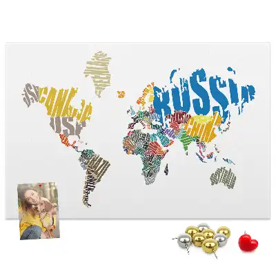 Printed Cork Board with Textual World Map Design