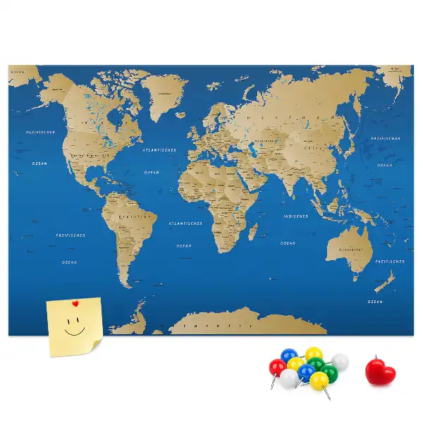 World Map Printed Cork Memo Board