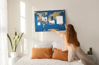 World Map Printed Cork Memo Board
