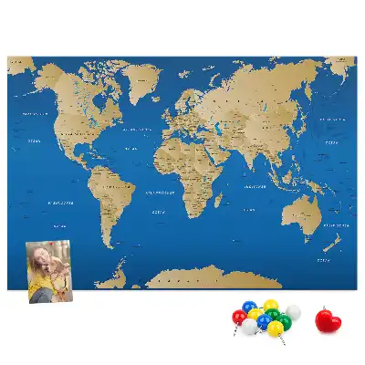 World Map Printed Cork Memo Board