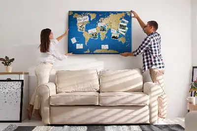 World Map Printed Cork Memo Board