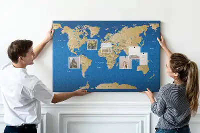 World Map Printed Cork Memo Board
