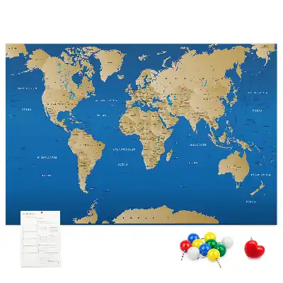 World Map Printed Cork Memo Board