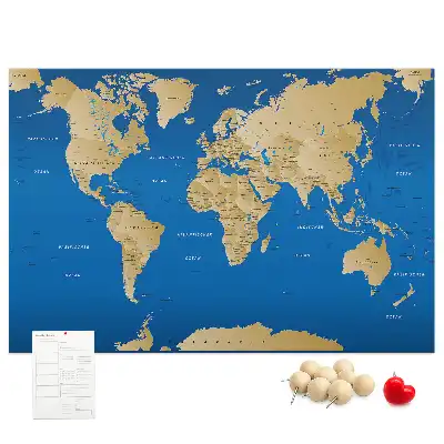 World Map Printed Cork Memo Board